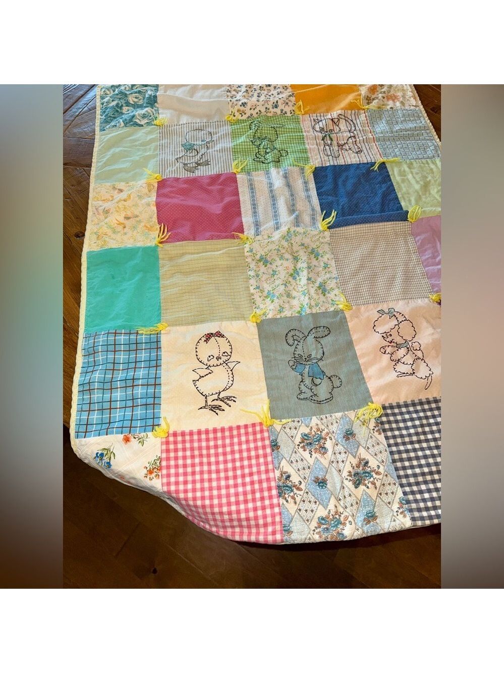 Antique baby patchwork quilt/blanket with such cute fabrics and animals -amazing